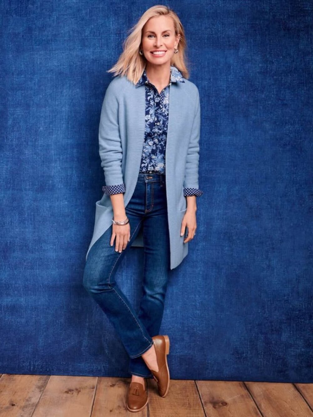 LIKE NEW Beautiful Ocean Blue Duster Cardigan Sweater (TALBOTS)